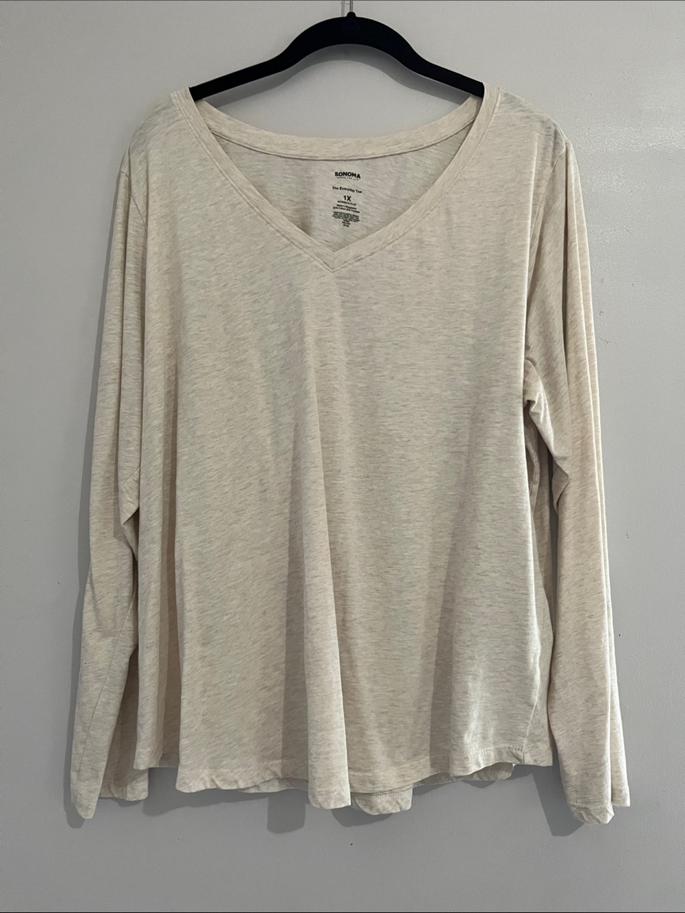 Sonoma V-Neck Long Sleeve Tee - Light Cream 1X